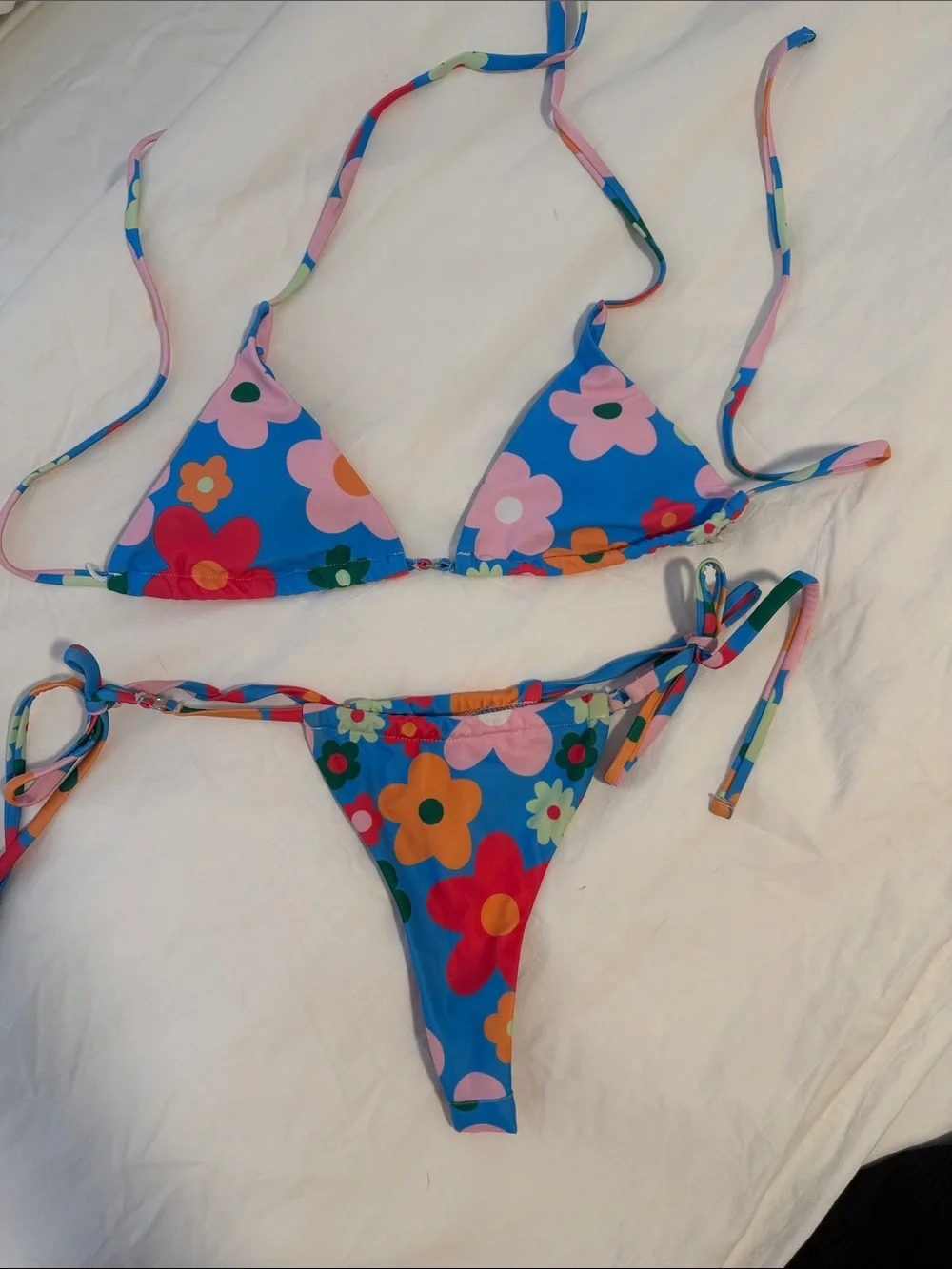 Amazon Blue Floral Tie Bikini Set